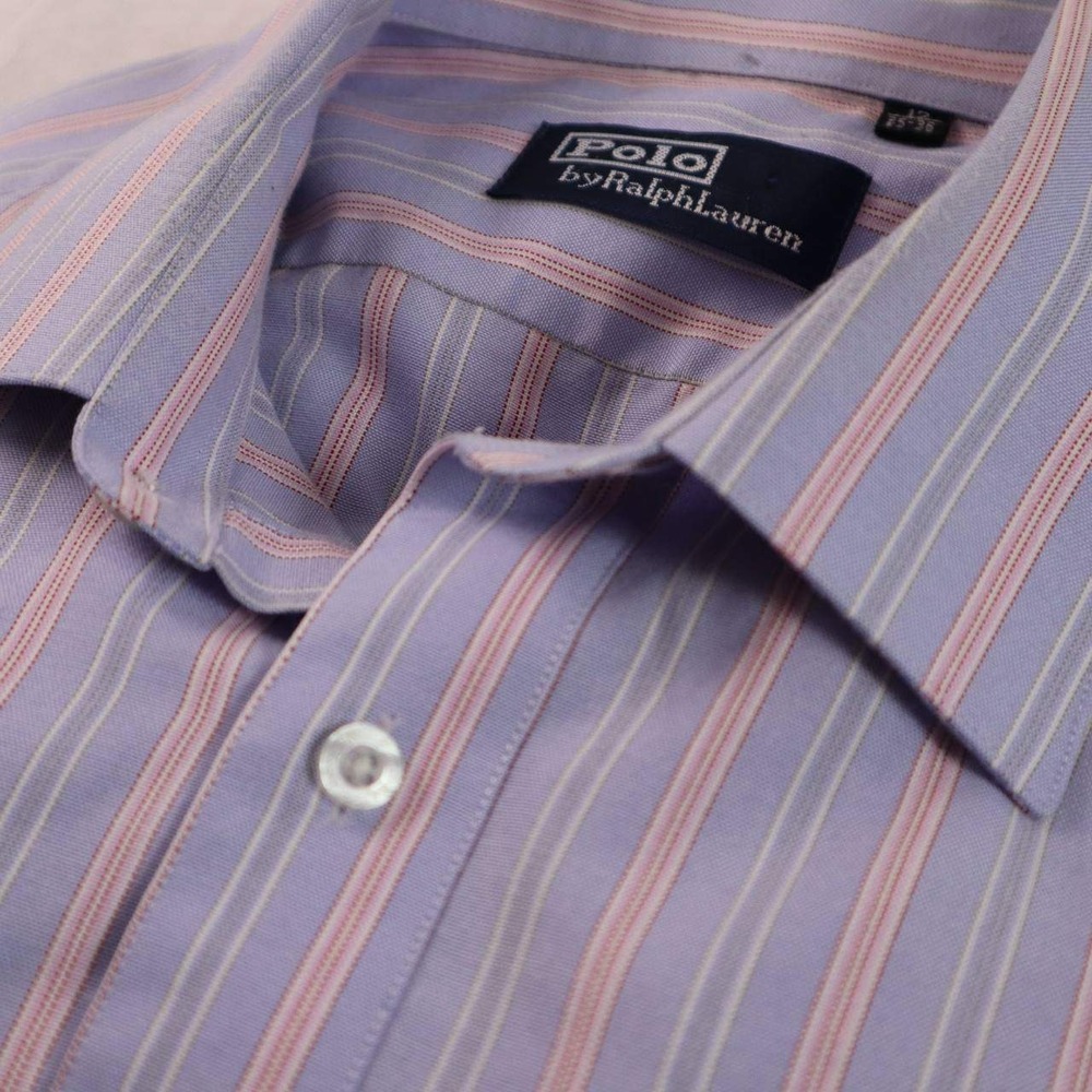 Polo Ralph Lauren Men's Striped Dress Shirt Lavender Pink Blue Classic 17 35/36